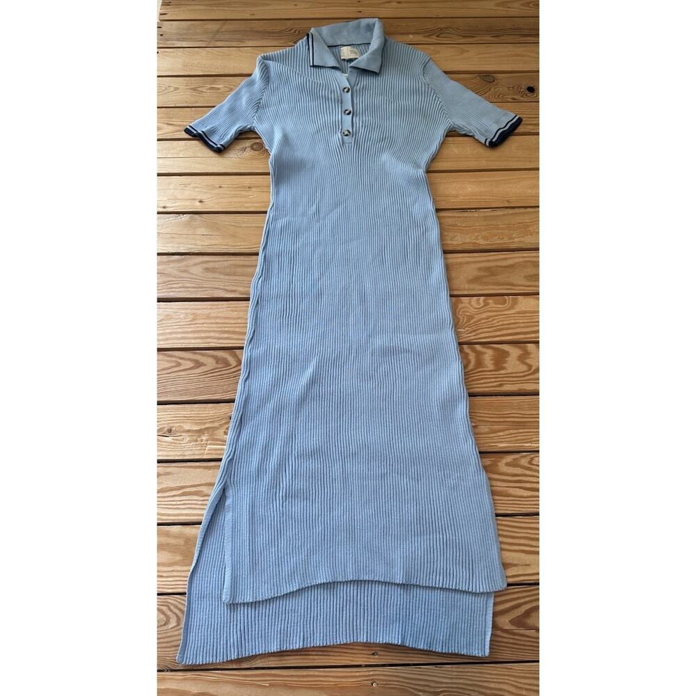 NWT Saturday Sunday Anthropologie Ribbed Shirt Dress Size Large Women’s Blue